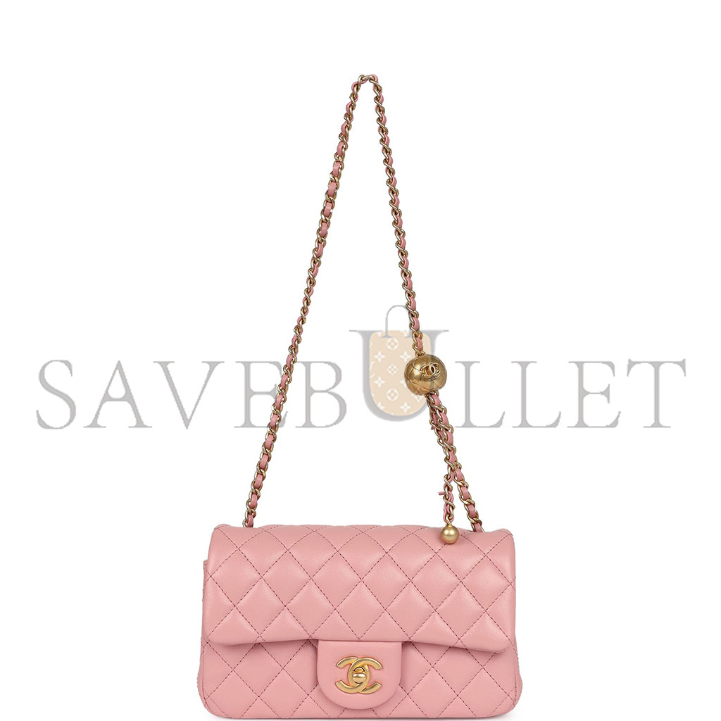 CHANEL MASTER LARGE MINI PEARL EMBOSSED RECTANGULAR FLAP DARK PINK LAMBSKIN BRUSHED GOLD HARDWARE (20*13*7cm)